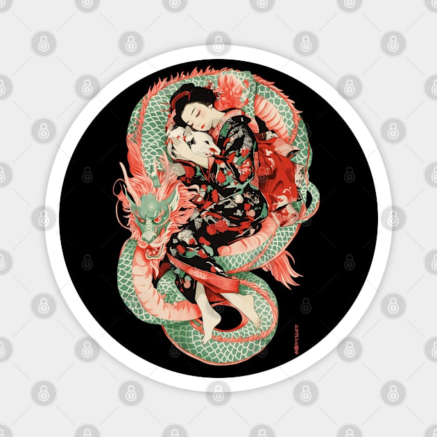 Japanese Girl With Dragon and Cats 2 T-Shirt 12 Magnet by ToddT